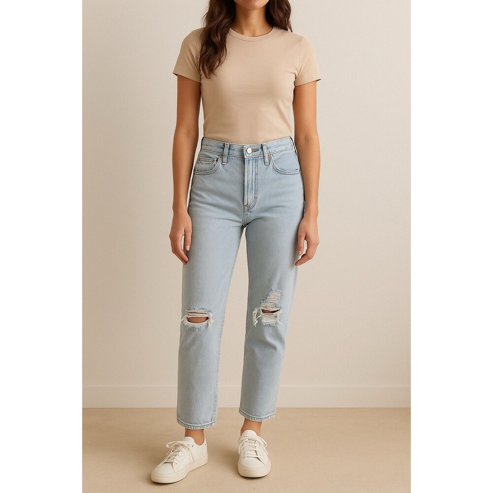 Levi’s Premium Womens Distressed Light Wash Ribcage Straight Ankle Jeans Size 26